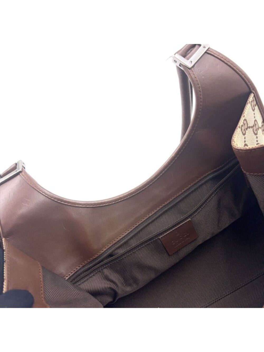 Gucci Jackie Leather Canvas Brown Beige Handbag Silver - Picture 13 of 15